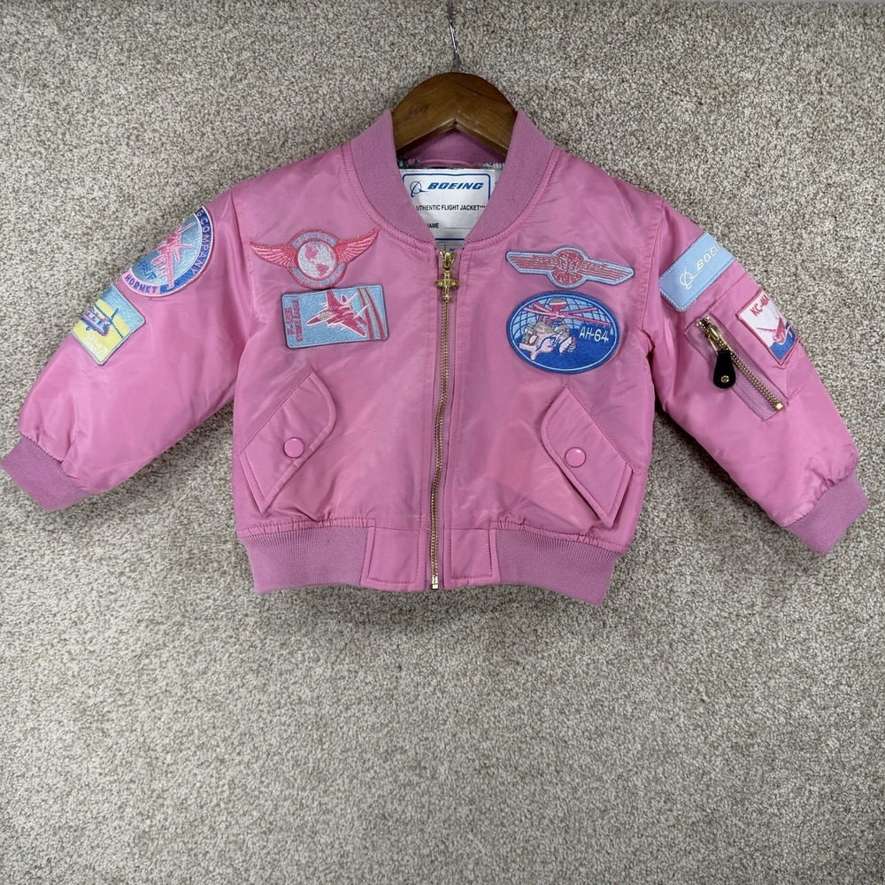 Boeing Kids XS Flight Bomber‎ Puffer Jacket Pink Authentic Pilot Aviator Patches